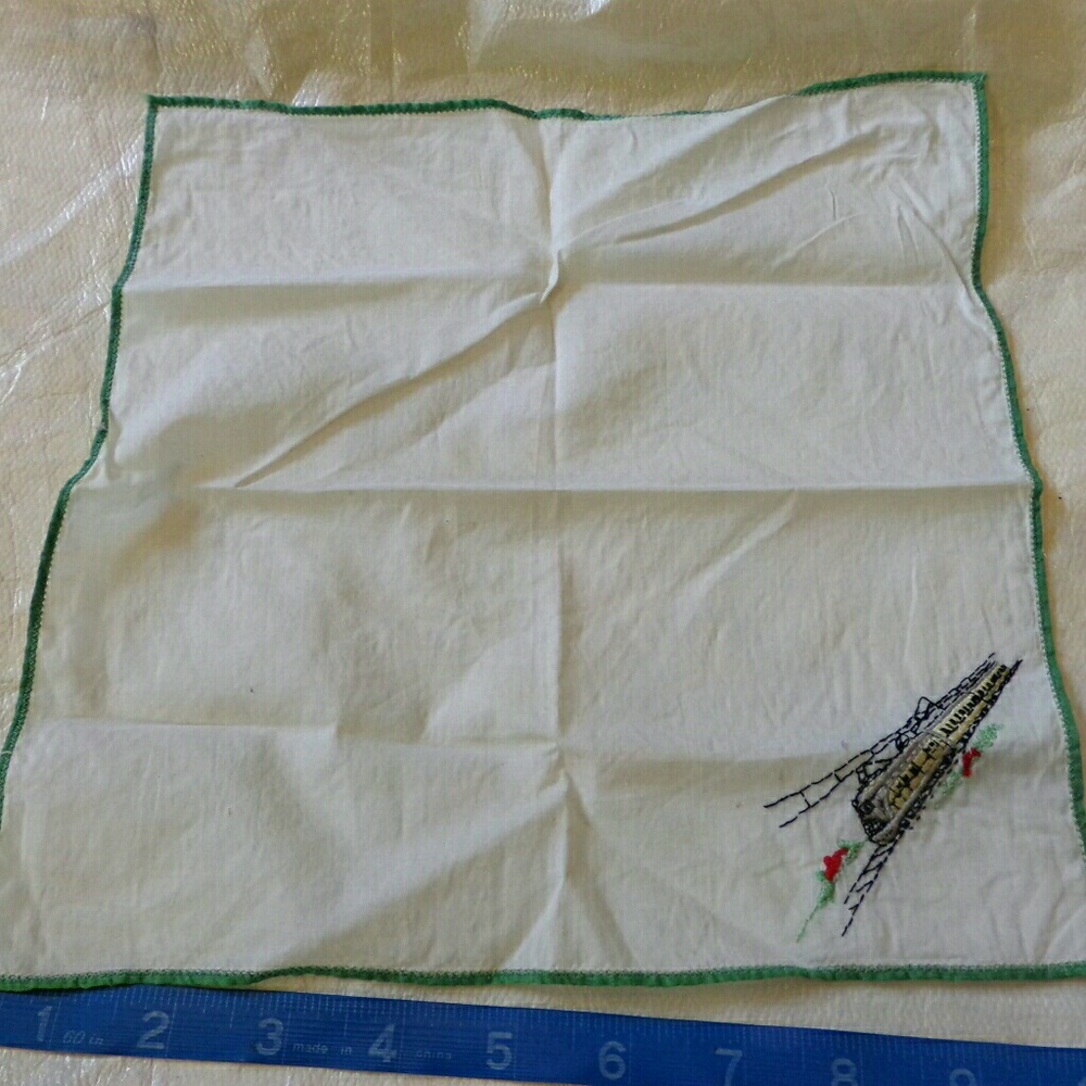 Handkerchief train embroidered old railroad